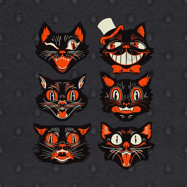 Vintage Halloween Black Cat Face Collection by CTKR Studio